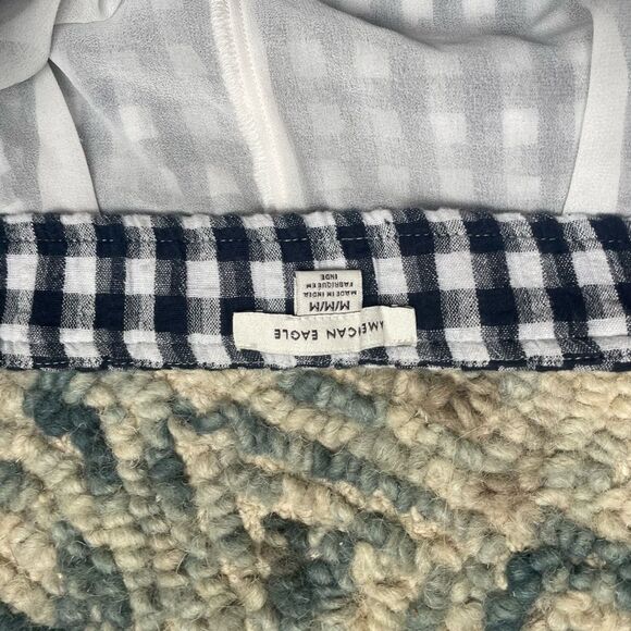 American Eagle  Womens gingham navy mini skirt size zipper fully lined medium - Picture 9 of 10